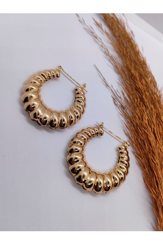 Sapphire Store Gold Renk Özel Tasarım Halka Küpe Altın