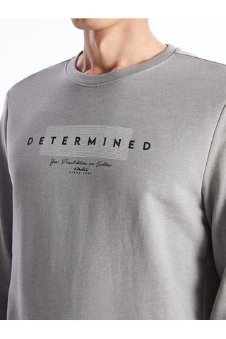 Lcwaıkıkı Classic Gri Bisiklet Yaka Uzun Kollu Baskılı Erkek Sweatshirt