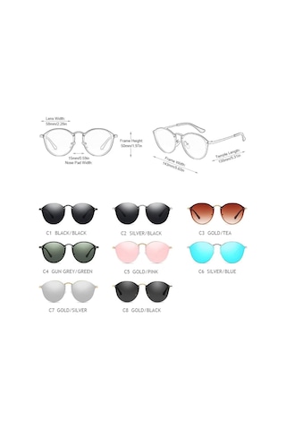 Yuvarlak Güneş Gözlüğü Erkek Kedi Gözü Vintage Metal Sürüş Erkek Güneş Gözlüğü Siyah Gözlük Uv400 Siyah Siyah