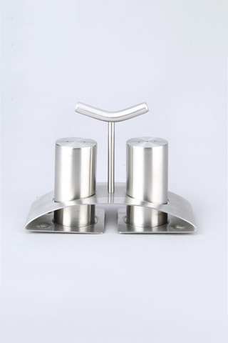 Mat Çelik 3 Parça Tuz Karabiber Standlı Baharatlık Set Cin971 Gri