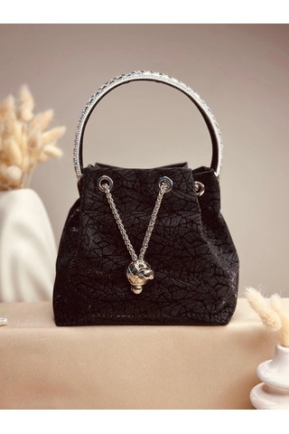 Elora Atelier Taş Detaylı Büzgülü Siyah Çanta Çok Renkli