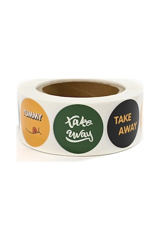 Yapışkanlı Pp Film Etiket 45 Mm Take Away Yeşil + Take Away Siyah + Yummy Turuncu Desenli 1000'li