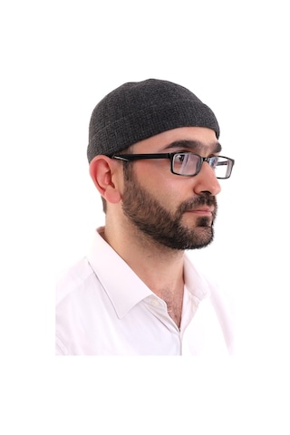 Kışlık Kadife Takke Katlamalı Düz Desen - Açık Siyah
