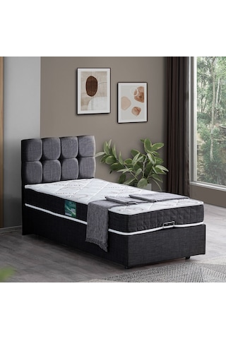 Setaymobilya Baza, Berlin Tek Kişilik Baza+Başlık+Comfort Yatak Seti, Antrasit