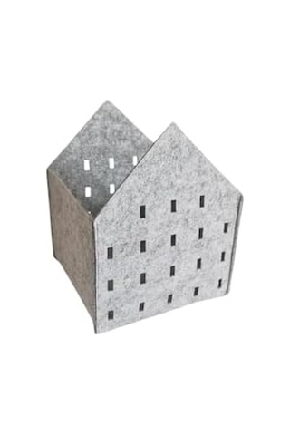 Dekoratif Keçe Saksı Ve Organizer Sepet Gri, 20x20x25 Cm, 3 Mm Kalınlıkta Çok Amaçlı Keçe Saklama Kutusu 1 Adet Açık Ahşap