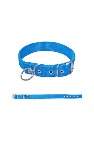 Savex Dokuma Köpek Boyun Tasması Mavi 4 70 Cm Fosforlu Sarı
