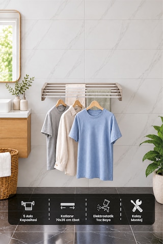 Sehpol Katlanır Çamaşır Kurutma Askılığı 70x35x10 Cm - Bej