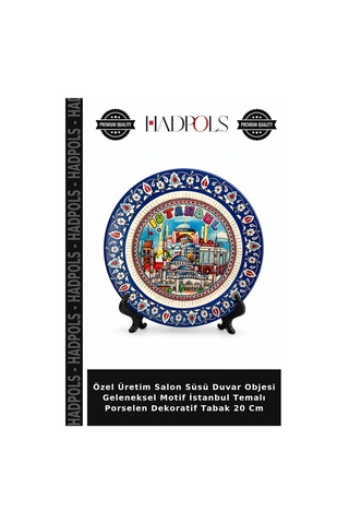 Özel Üretim Salon Süsü Duvar Objesi Geleneksel Motif İstanbul Temalı Porselen Dekoratif Tabak 20 Cm