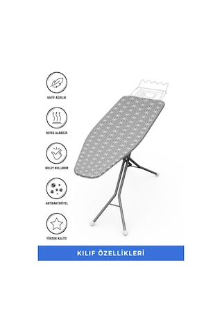 Ütü Masası Kılıfı Örtüsü Bezi Geometrik Desen Süngerli & Keçeli Yanmaz Ayarlanabilir 48x138 Cm