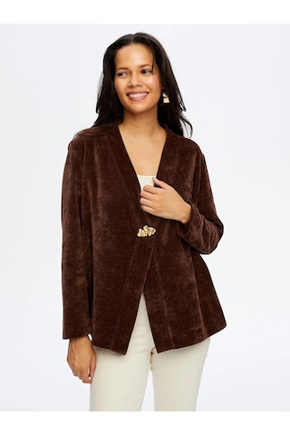 Faik Sönmez Metal Aksesuar Detaylı Şönil Kadın Hırka W26hrk004 Kahve