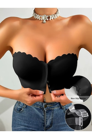 Ece's Design Açık Askısız Straplez Kırpılmış Seamless Dikişsiz Sütyen W1034 siyah