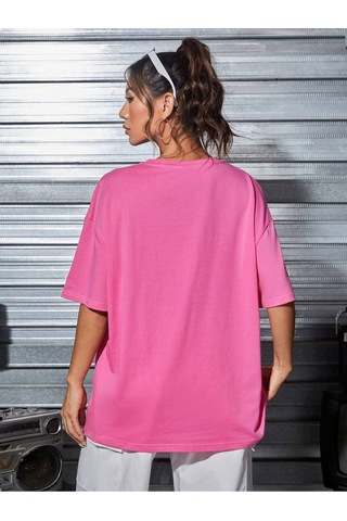Noıssey Karikatür Ve Grafik Tasarım Oversize T-shirt Cartoon/letter Serisi Kod762 Pembe