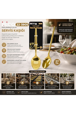Metal Altın Servis Kaşığı 27 Cm