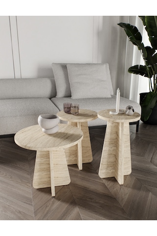 Mush 3lü Zigon Sehpa Traverten Desenli - Tamamı MDF