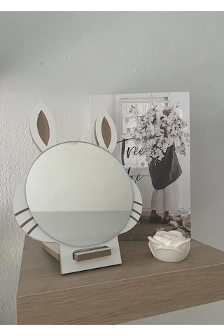 Masaüstü Beyaz Renk Hediyelik Dekoratif Makyaj Aynasi,Tavşan Kula