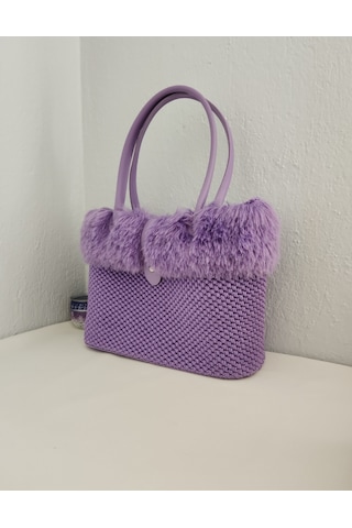 Fikriharika Design Lilac, Kürk Detaylı, Büyük Boy Kadın Omuz Çantası Leylak
