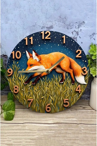 Geceye Adım Atan Tilki 3d Görünümlü Mdf Duvar Saati 33 Cm Sdw282 Renkli