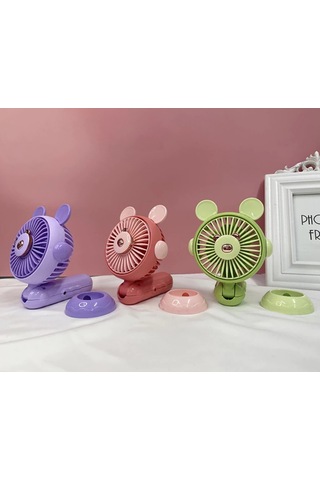 Şarj Edilebilir Fanlı Ayıcık Figürlü Ayarlanabilir El Fanı Vantilatör - Yeşil