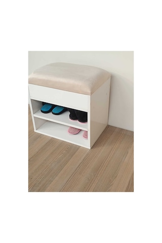 Rengibiz Sandıklı Ayakkabılık,çok Amaçlı Dolap Ayakkabı Dolabı Puf Bench Beyaz