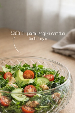 El Yapımı Cam, Orta Boy Yıldız Model Salata Kasesi - Bowl Kasesi Şeffaf