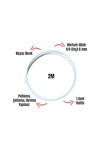 Su Arıtma Cihazı Hortumu 6 Mm 1/4" İnç 2 Metre Tüm Markalara Uyumludur Diğer