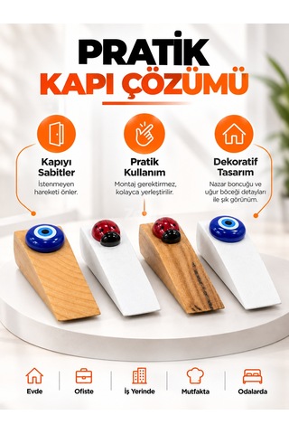 Kapı Stoperi Kapı Sabitleyici Takoz Dekoratif Nazar Boncuklu Uğur Böcekli Karışık Desen Gönderilmektedir 1 Adet