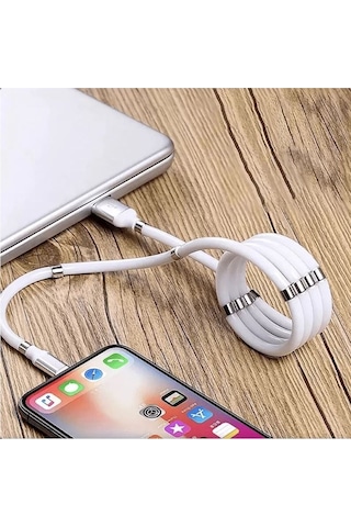 Araç Ev Ofis Mıknatıslı Kendini Toplayan Sarmalı Şarj Ara Kablosu Usb Çıkış Type-c Uyumlu Ara Kablo