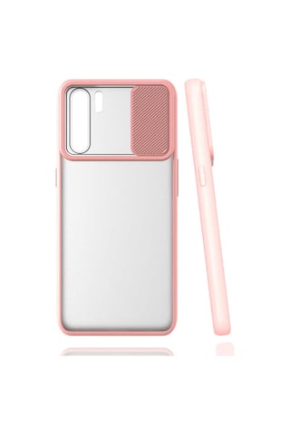 Noktaks - Oppo Uyumlu Oppo A91 - Kılıf Slayt Sürgülü Arkası Buzlu Lensi Kapak - Pembe Açık T16233 Pembe Açık