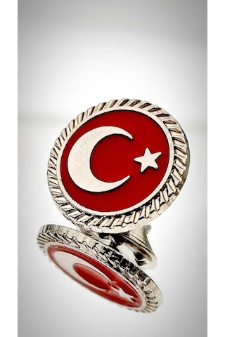 Yörük Tasarım Türk Bayrağı Mineli Fasetli Rozet Gümüş
