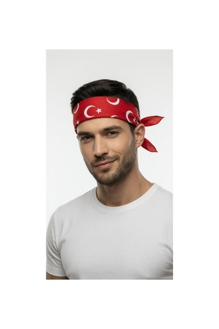 Mollycrush Unisex Kırmızı Ay Yıldız Desenli Bandana Günlük Saç Aksesuarı, Boyunluk Ve Etkinlik Fuları Ay Yıldız Desenli