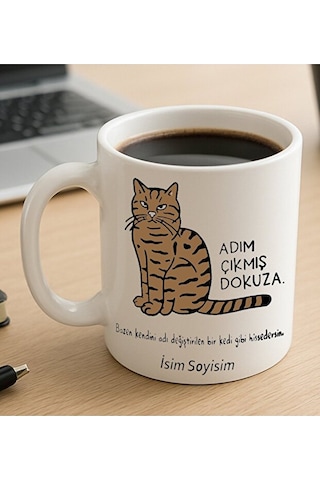 Esprili Adım Çıkmış Dokuza Yazılı Komik Kupa Bardak Beyaz