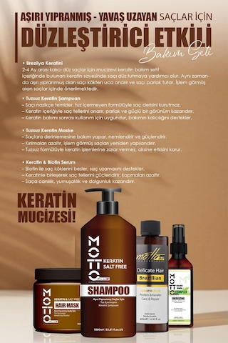 Motto Plus Professional 4'lü Brezilya Fönü Şampuan Keratin Saç Düzleştirici Botox Bakım Seti Keratin-şampuan-maske-serum