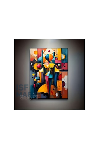 Elmas Boyama Seti - Geometrik Karakter Soyut Figür Tam Yuvarlak Taşlı Dıy 30x40 Cm
