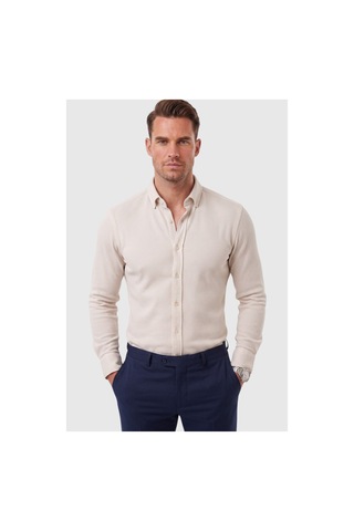 Deepsea Erkek %97 Pamuk Slim Fit Dar Kesim Petek Dokulu Likralı Örme Bej Gömlek 2600707