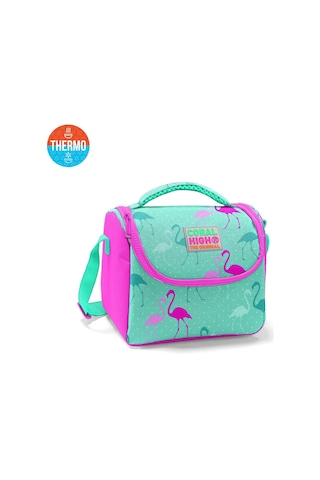 Coral High Kids Su Yeşili Neon Pembe Flamingo Desenli Thermo Beslenme Çantası 11804