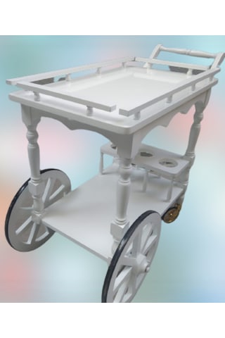 Servis Araba Teker Model Ahşap Kayın İnce Torna İskelet Natüre Boya ,yemek Servis İdeal Çözüm