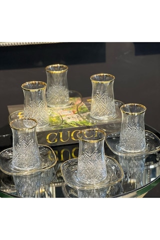 Elta Collection 12 Parça Gerçek Yaldızlı Timeless Çay Seti Şeffaf