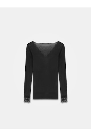 Dilvin 32311 Dantelli Kaşmir Bluz-siyah Siyah