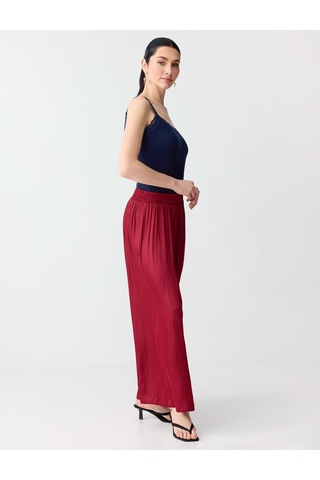 Jimmy Key Jimmy Key Bordo Yüksek Bel Bol Paça Saten Uzun Dokuma Pantolon 6sw187079562