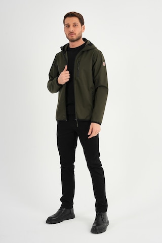 Alexander Gardi Alexandergardı Fermuarlı İçi Polarlı Su İtici Softshell Kumaş Kapüşonlu Mont E24-mnt-01 Haki