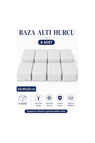 Hurç Seti Fermuarlı Çizgili Baza Altı Hurcu Yorgan Battaniye Kıyafet Saklama Organizeri 8'li Gri