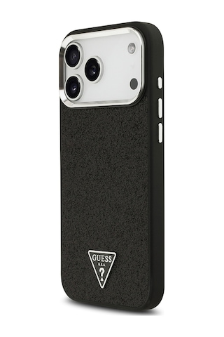 Apple Uyumlu iPhone 17 Pro Max Kılıf Guess Lisanslı M-safeli Metal Kamera Çerçeveli Üçgen Logolu Glitter Siyah Siyah