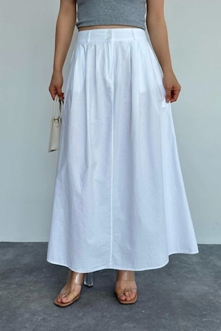 İnce Pileli Düz Etek - Beyaz Beyaz