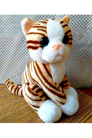 Sevimli Peluş Kedi Oyuncak Kahverengi Sarı 28 CM