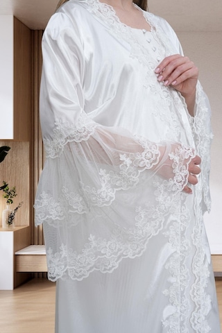 Mecit 6301 Ekru Hamile Lohusa Dantelli Sabahlık Gecelik Takım