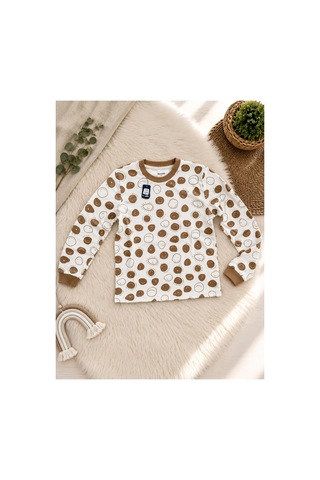 Uğur Bebe Mini World %100 Pamuk Erkek Çocuk Pijama Takımı Camel Renk Big Smile Desenli Sıfır Yaka Yumuşak Dokulu 2'li Set Camel Camel
