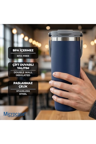Microcase 900ml Pipetli El Tutacaklı Paslanmaz Çelik Termos Mug - Al5722 Lacivert