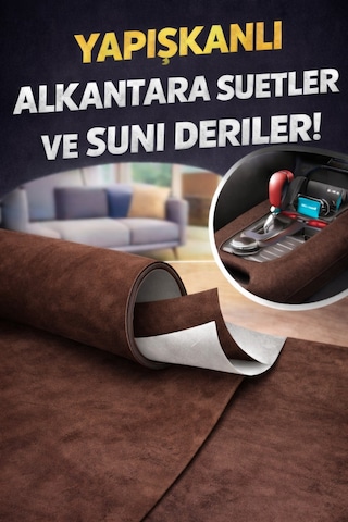 Kendinden Yapışkanlı Alkantara Süet Suni Deri 100 X 150 - Kahverengi Kahverengi