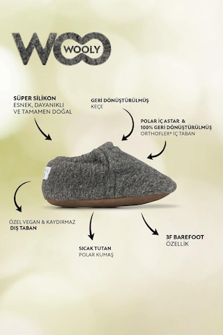 Recycled Woo Wooly Yünlü Gri Barefoot Patik Gri