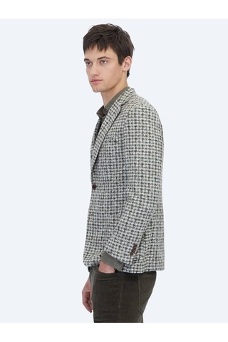 Kip Haki Desenli Modern Fit Yün Karışımlı Örme Ceket Haki
